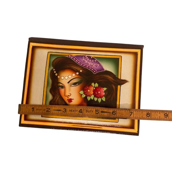 Indian Persian Woman Hand Painted Jewelry Trinket Stash Box With Mirror. - Picture 8 of 8
